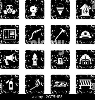 Outils pompier icons set Illustration de Vecteur