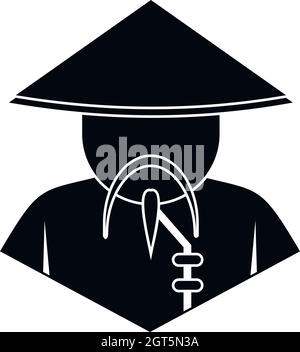 L'homme asiatique en chapeau conique, icône de style simple. Illustration de Vecteur