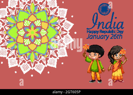 Inde Happy republic Day avec des enfants heureux Illustration de Vecteur