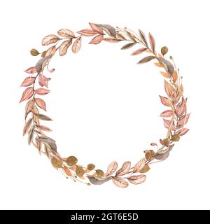 Mariage de la lunaria séchée, orchidée, pampas herbe couronne florale. Carte d'invitation à fleurs séchées exotiques, feuilles de palmier et boho. Cadre de modèle aquarelle, feuillage Banque D'Images