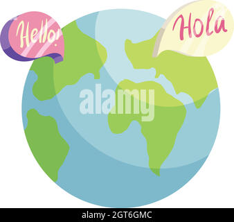 Globe avec Hola Hello et l'icône des mondes Illustration de Vecteur