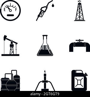 Ensemble d'icônes d'huile, style simple Illustration de Vecteur