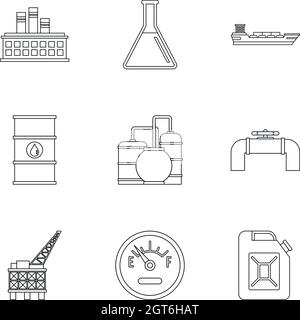 Jeu d'icônes de carburant, style de contour Illustration de Vecteur