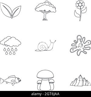 Nature icons set style du contour, Illustration de Vecteur