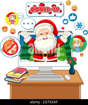 Personnage de dessin animé du Père Noël sur l'écran de l'ordinateur Illustration de Vecteur