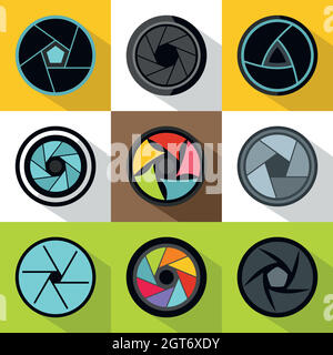 Aperture icons set, style plat Illustration de Vecteur