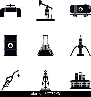 Ensemble d'icônes de production d'huile, style simple Illustration de Vecteur