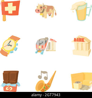 La Suisse, l'ensemble des icônes de style cartoon Illustration de Vecteur