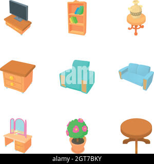 Accueil mobilier de style cartoon, icons set Illustration de Vecteur