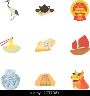 Chine icons set, cartoon style Illustration de Vecteur