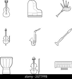 Dispositif pour définir les icônes de la musique, style contour Illustration de Vecteur