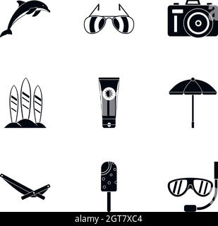 Le tourisme en mer, le style simple icons set Illustration de Vecteur