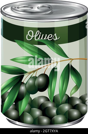 Une boîte d'olives noires Illustration de Vecteur