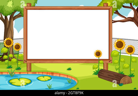 Cadre en bois vierge dans un parc naturel avec scène de tournesol Illustration de Vecteur