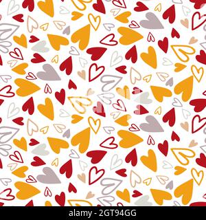 Motif vectoriel sans couture grunge avec coeurs colorés et éclatants sur blanc. Illustration pour papier d'emballage de jour de Saint-Valentin ou carte d'invitation de mariage Illustration de Vecteur