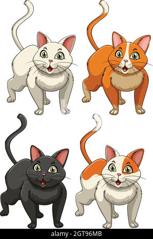 Chats Yong en quatre couleurs Illustration de Vecteur