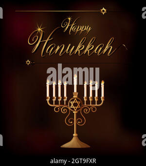 Modèle de carte Happy Hanukkah avec lumières sur le support Illustration de Vecteur