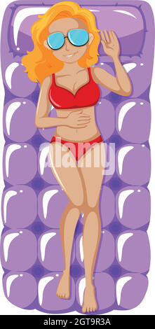 Femme en bikini rouge sur radeau violet Illustration de Vecteur