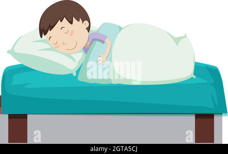 Boy sleeping in bed Illustration de Vecteur