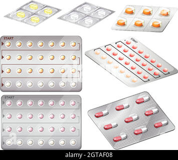 Un ensemble de pilules contraceptives Illustration de Vecteur