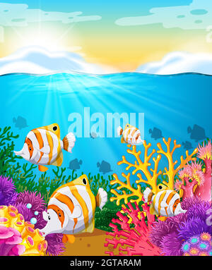 Scène avec poisson sous l'océan Illustration de Vecteur