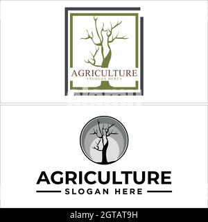 Design du logo de l'industrie des fermes d'arbres agricoles Illustration de Vecteur