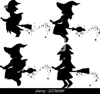 Sorcières en silhouette personnage de dessin animé isolé sur fond blanc Illustration de Vecteur