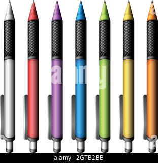 Jeu de stylos colorés Illustration de Vecteur