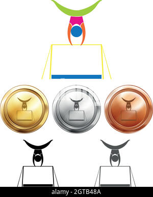 Gymnastique avec bar et trois médailles Illustration de Vecteur