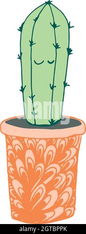 Cactus avec visage de kawaii drôle dans un joli pot fait à la main sur un fond blanc isolé. Illustration vectorielle Illustration de Vecteur