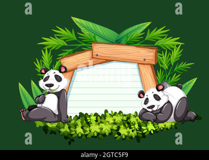 Modèle de bordure avec deux pandas Illustration de Vecteur