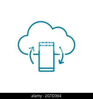Icône de la ligne de synchronisation du téléphone dans le cloud. Cloud computing avec deux flèches et un téléphone portable. Concept de sauvegarde des données en ligne. Télécharger l'idée d'application. Vecteur Illustration de Vecteur