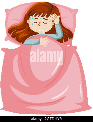 Femme malade au lit Illustration de Vecteur