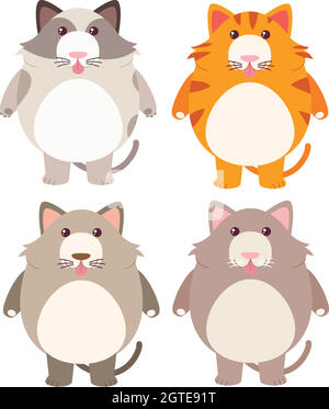 Quatre chats gras de différentes couleurs Illustration de Vecteur