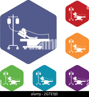 Au lit du patient sous perfusion icons set Illustration de Vecteur