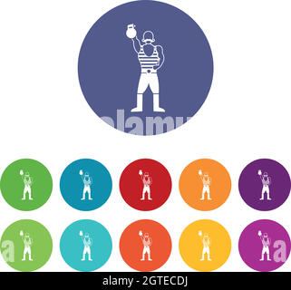 Homme fort avec icônes de kettlebell Illustration de Vecteur