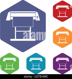 Imprimante jet d'encre grand format icons set Illustration de Vecteur