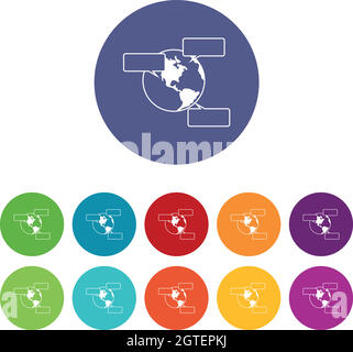 Le globe et les bulles de parole vides définissent des icônes Illustration de Vecteur