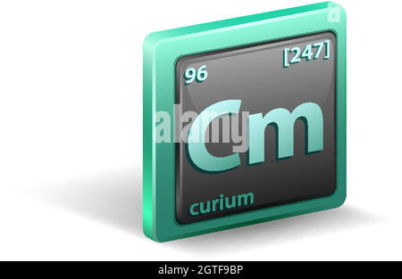 Élément chimique en curium. Symbole chimique avec numéro atomique et masse atomique. Illustration de Vecteur