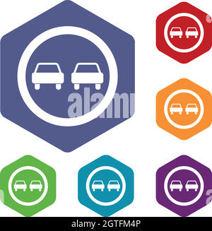 Pas de dépassements road traffic sign icons set Illustration de Vecteur