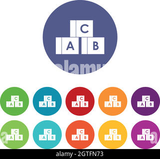 Les cubes de l'alphabet avec les lettres A, B, C définissent les icônes Illustration de Vecteur