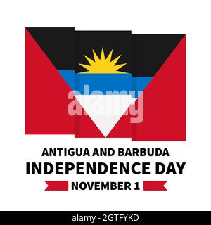 Antigua-et-Barbuda jour de l'indépendance lettrage avec drapeau. Fête nationale célébrée le 1er novembre. Modèle vectoriel pour affiche typographique, bannière, gr Illustration de Vecteur