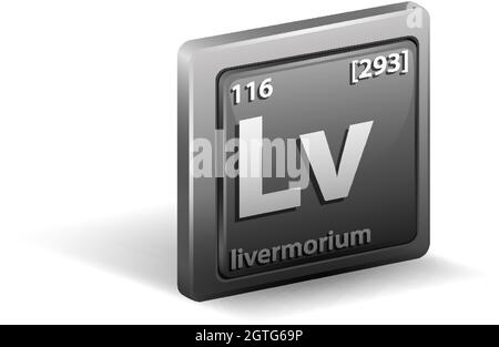Élément chimique Livermorium. Symbole chimique avec numéro atomique et masse atomique. Illustration de Vecteur
