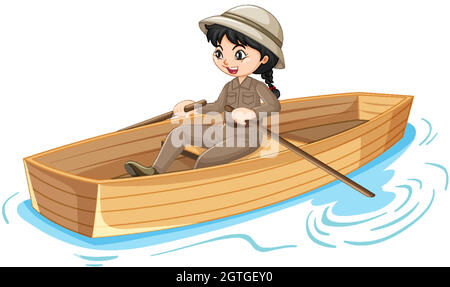 Personnage de dessin animé fille avirant le bateau isolé Illustration de Vecteur