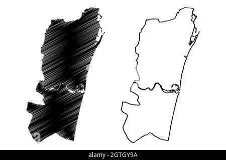 District de Chennai (État du Tamil Nadu, République de l'Inde) carte illustration vectorielle, scribble croquis carte de Madras Illustration de Vecteur