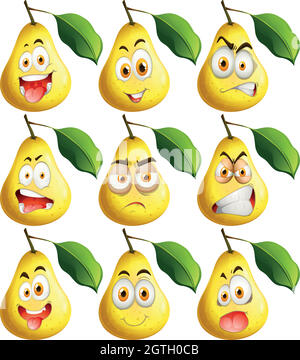 Poire fraîche avec expressions du visage Illustration de Vecteur