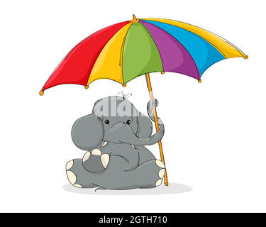 Éléphant avec parapluie Illustration de Vecteur