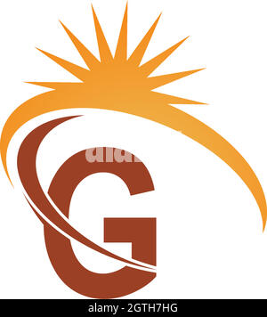 Illustration du modèle de conception de la lettre G avec logo d'icône de rayon soleil Illustration de Vecteur