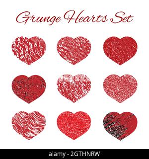 Ensemble de neuf icônes grunge Heart. Illustration vectorielle de symbole d'amour. Un élément de design pour la Saint-Valentin. Modèle de conception facile à modifier pour vos maquettes Illustration de Vecteur