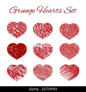 Ensemble de neuf icônes grunge Heart. Illustration vectorielle de symbole d'amour. Un élément de design pour la Saint-Valentin. Modèle de conception facile à modifier pour vos maquettes Illustration de Vecteur